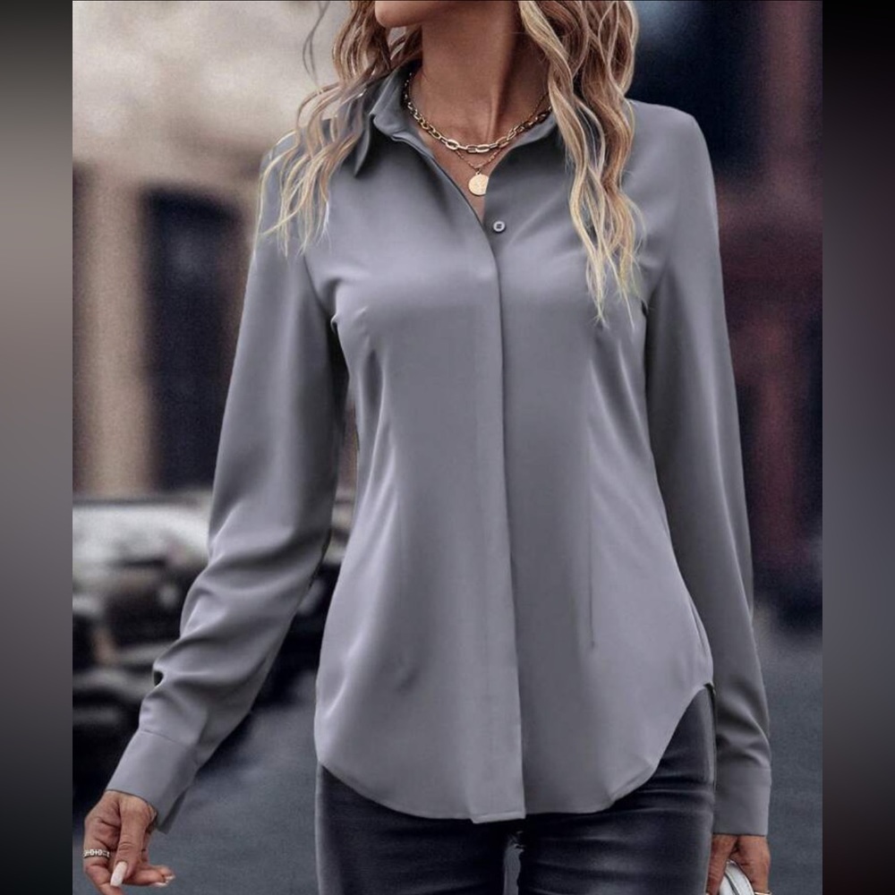 NEW Solid Curved Hem Shirt